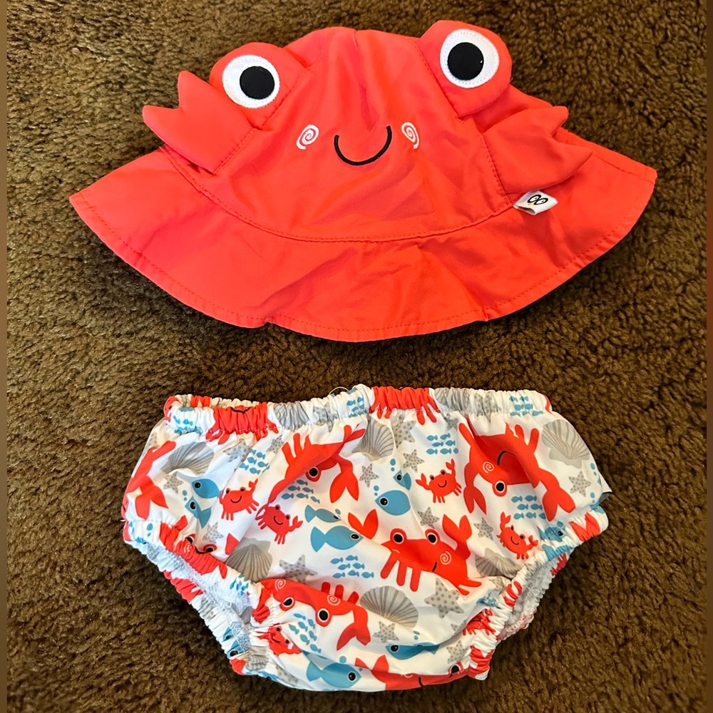 Zoochini crab reusable swim diaper and hat